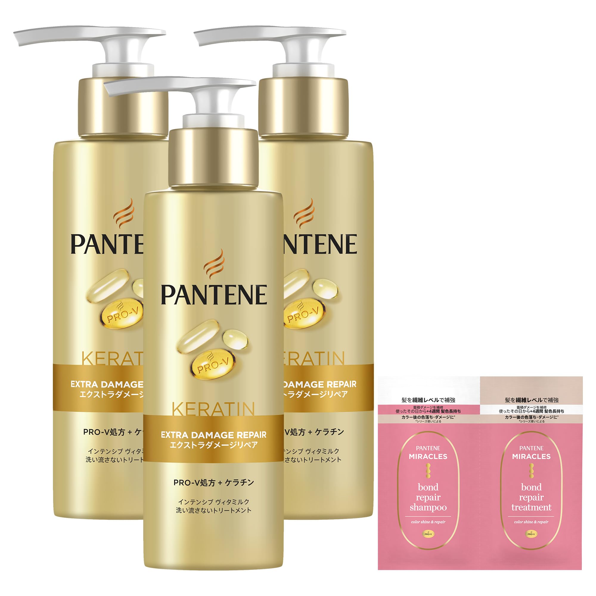 

Pantene Leave-in Treatment 125mL x 3 + (10g + 10g) Large Capacity Extra Damage Repair Intensive Vida Milk [Bonus Included]