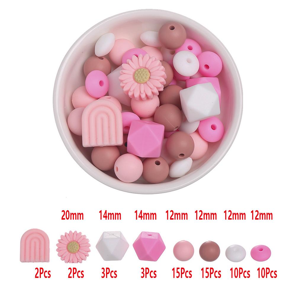 60Pcs Silicone Beads Set Flower Octagonal Round Teething Beads For DIY Handmade Baby Necklace Bracelet Pacifier Chain Accessorie