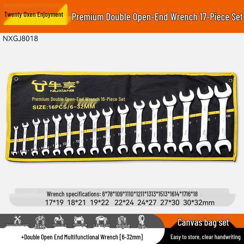 10-Piece Double-Head Wrench Set - Chrome Vanadium Steel for Automotive Repair