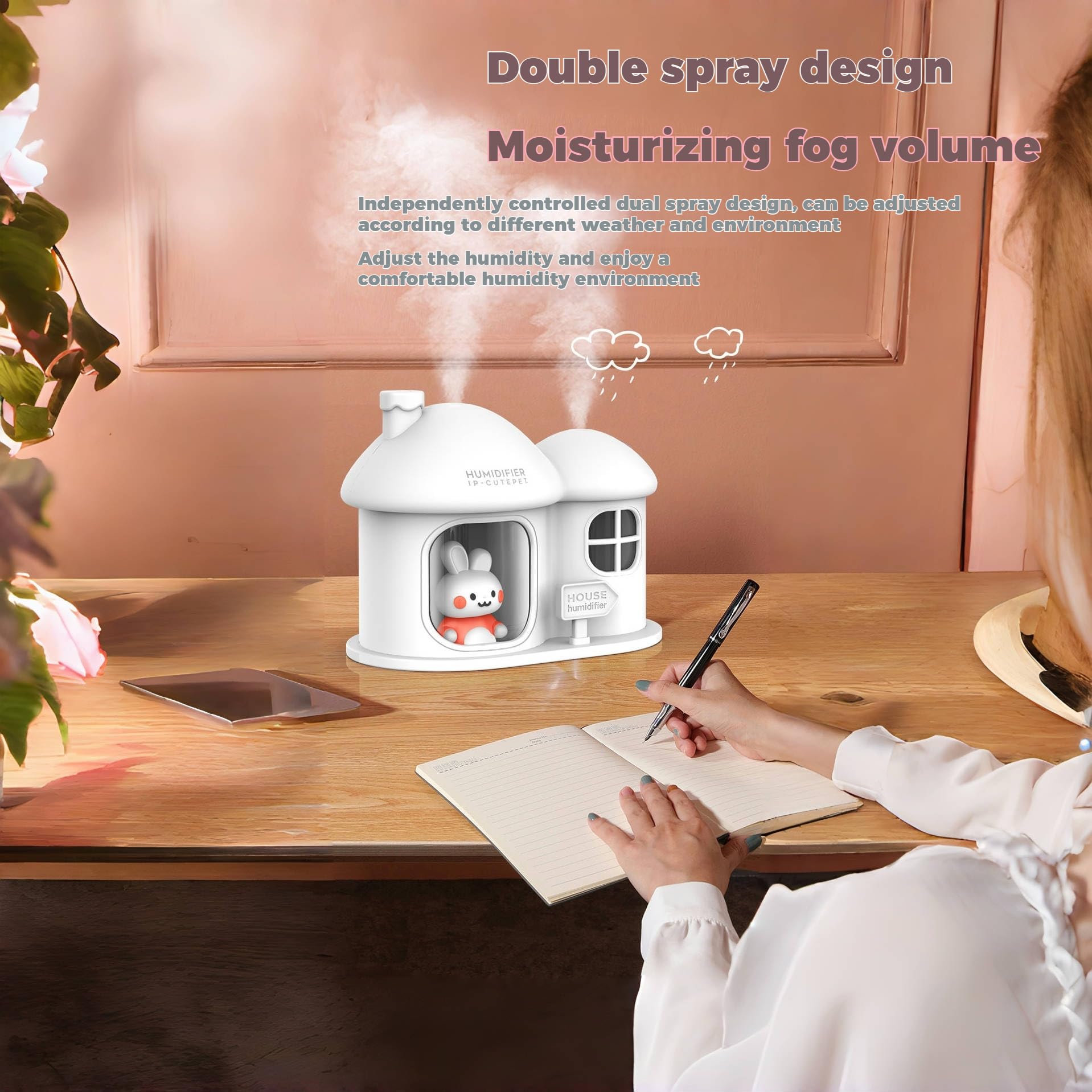 

Rabbit House USB Humidifier Dual Mist Diffuser with Ambient Light White