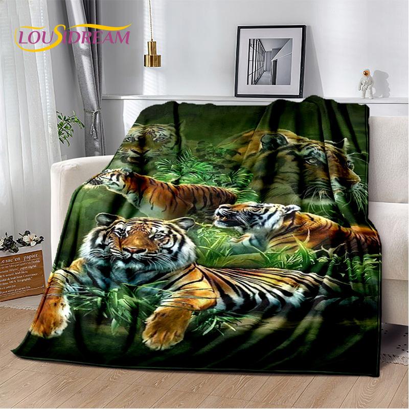 Fierce Tiger Lion Leopard Beast Animal Wildlife Cartoon Blanket,Soft Throw Blanket for Home Bedroom Bed Sofa Picnic Office Cover