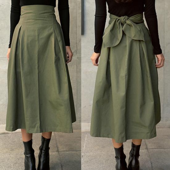 Spódnica Midi Jednolity Kolor Kokardka Wiosna Lato Słodka Dopasowana Spódnica na Co Dzień