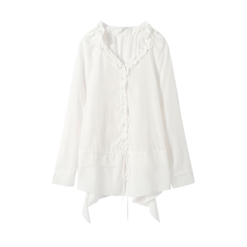 Women s Ruffle Collar Long Sleeve Blouse S