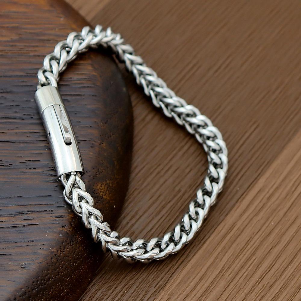 Hip Hop Titanium Steel Bracelet 6Mm Spring Snap Buckle Stainless Steel Front And Back Chain Personalized Men'S Bracelet