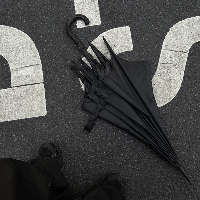 Gothic Long-Handle Women's Automatic Umbrella - Rain or Shine, Black Sun Protection, Dark Subculture Style
