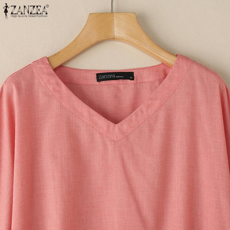 ZANZEA Bluză lejeră cu decolteu în V de culoare uni pentru femei