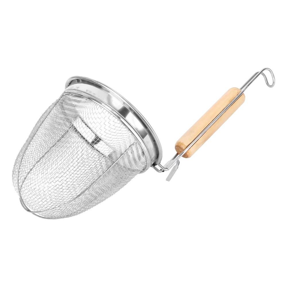 Stainless Steel Noodle Funnel Thickened Multifunctional Pasta Basket Strainer Wooden Handle Noodle Dumplings Mesh Basket