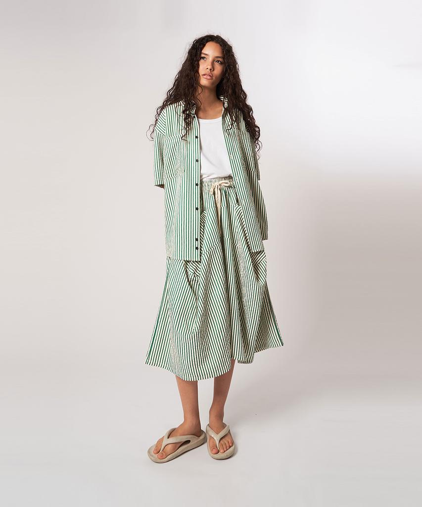 ATHPLATFORM Aw61Pt16_Wrinkle Stripe Lounge Tech Flare Pants_Green