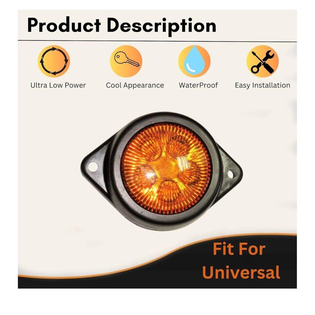 10-Pack LED Outline Side Marker Lights – 24V Waterproof Clearance Lamps for Truck, Trailer, Bus & Universal Commercial Vehicles (Amber)