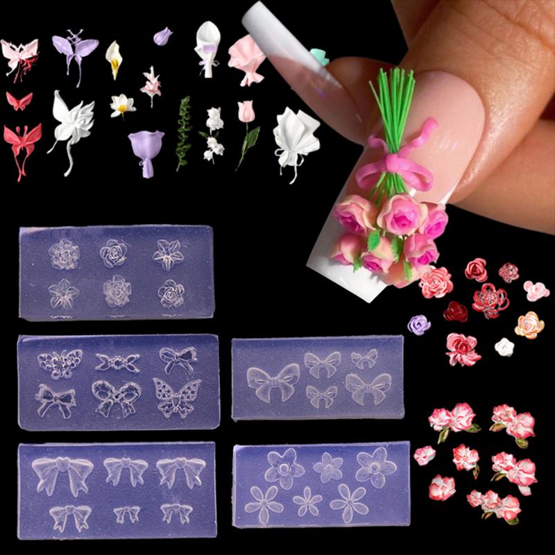 Cartoon Silicone Nail Mold Bow Flower Nail Decorations Nails Diy Design Stereoscopic Stamping Plate Manicure Tools Art Supplies