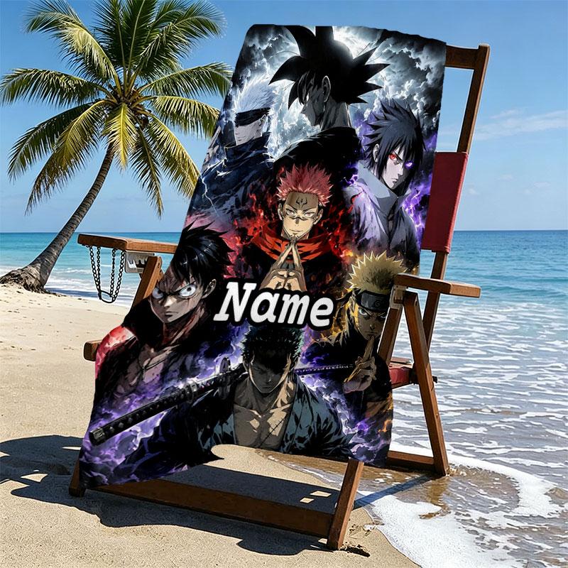 Serviette de plage personnalisée avec nom et motif Demon Slayer, pour Voyage Camping Fête à la plage Décoration de maison, Cadeau d'anniversaire pour la Famille & les Amis