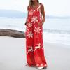 Women's Christmas Print Solid Wide Leg Strapless Tank Pocket Casual Onesie