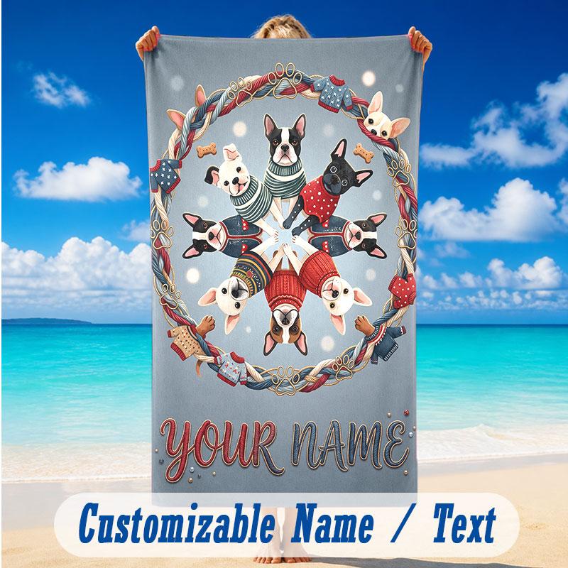 Dog Theme Beach Towel Personalized Custom Name & Text Soft Quick Dry Beach Towel for Swimming Travel