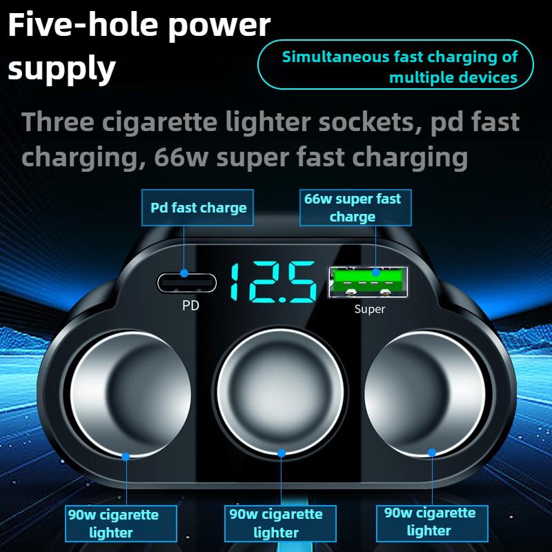 Universal 336W Cigarette Lighter Adapter PD USB 66W Super Quick Charging Phone Charger Socket 12-24V Car Charger 5-Port