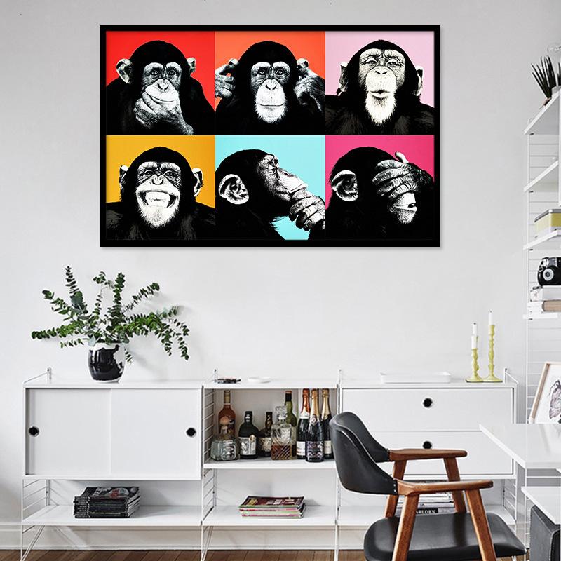 Watercolor Monkey Funny Canvas Painting Modern Home Decorative Painting Animal Painting Wall Pictures for Living Room Oil