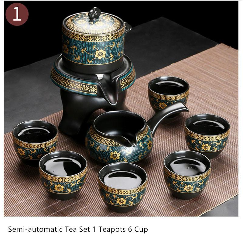 Semi-automatic Kung Fu Tea Set, Ceramic Stone Grinding, Teacup Tray, Porcelain Service, Gaiwan Tea Cups, Mug of Tea Ceremony