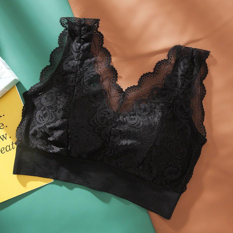 Sexy Lace Large Size Back Underwear for Women Without Steel Ring Gathered Anti-sagging Vest Bra Thin Breathable Simple Natural Bra