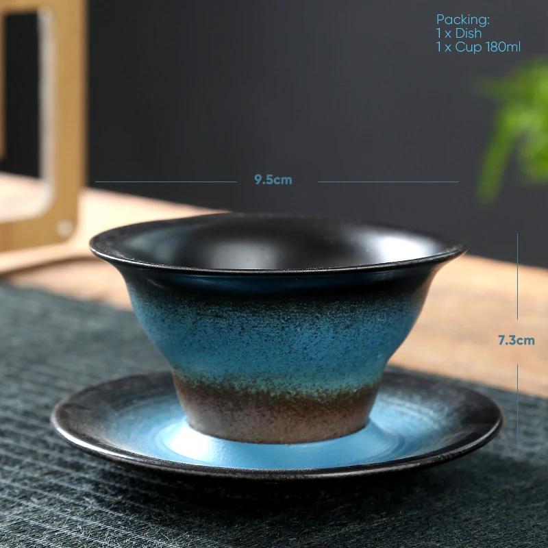 Coffee cup handmade Japanese retro figured cup rough pottery kiln change ceramic mug saucer tea mug coffee cups set  teacup
