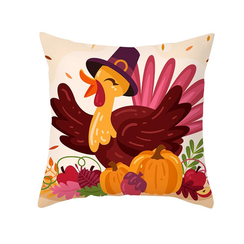 Autumn Harvest Thanksgiving Cushion Cover New Arrival Turkey Pumpkin Peach Skin Printed Cushion
