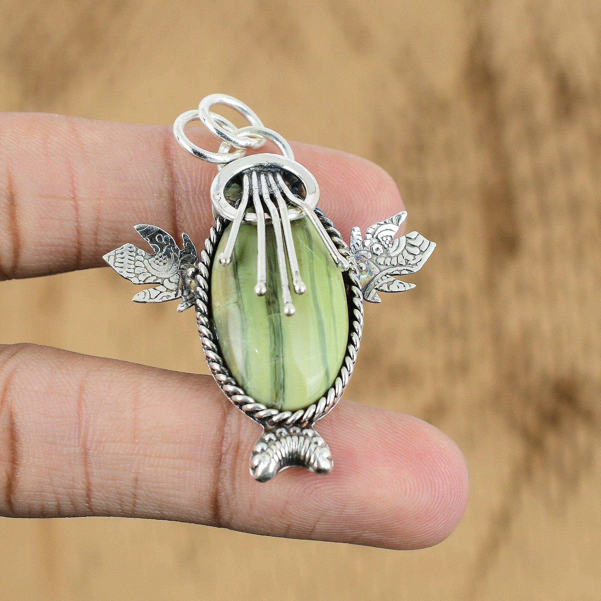 

Mothers day Sale Sterling Silver Oval Natural Serpentine Wedding Pendant Jewelry