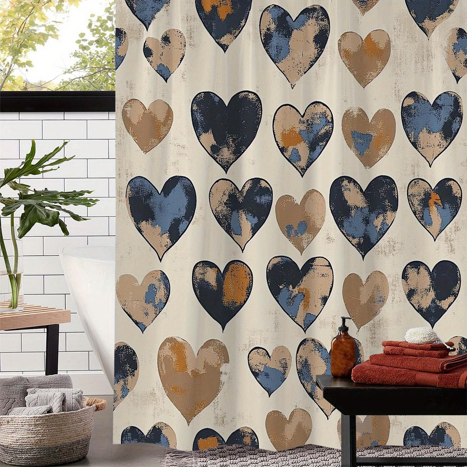

A Romantic Valentine S Day Heart-Patterned Shower Curtain And Window Curtain with 12 Hooks. W90XH180cm
