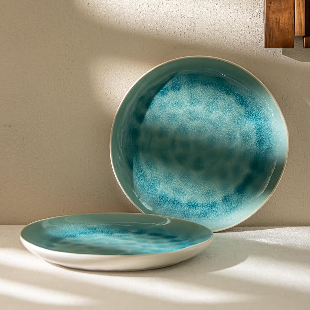 Special Ice Crack Glaze Large Plate Retro Ceramic Plate Home Restaurant Round Plate Steak Plate Tableware Plate