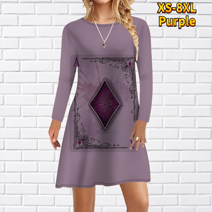 

Женское повседневное платье с принтом покера Платья для женщин с круглым вырезом и коротким рукавом Платье размера плюс 8XL фиолетовый
