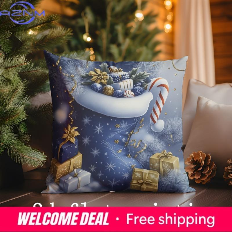 Home Decor Christmas-Themed Blue Floral Pillows Suitable For Sofa Bedroom Car Pillow Cover Cushion Rectangular Back Cushion