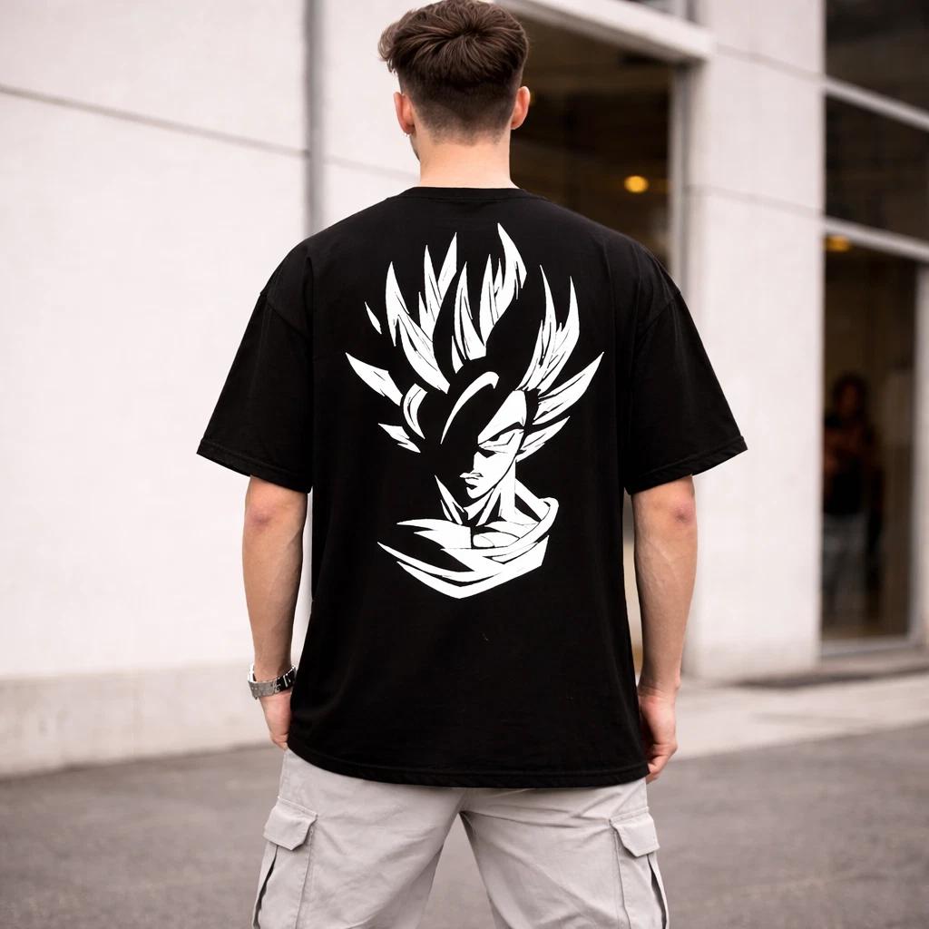 Unisex Oversized Anime Dragon T-Shirt Graphic Printed Black Cotton Streetwear 4XL