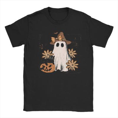 Halloween Ghost T-Shirt for Men Cool 100% Cotton Tees Crewneck Short Sleeve T Shirts Summer Tops