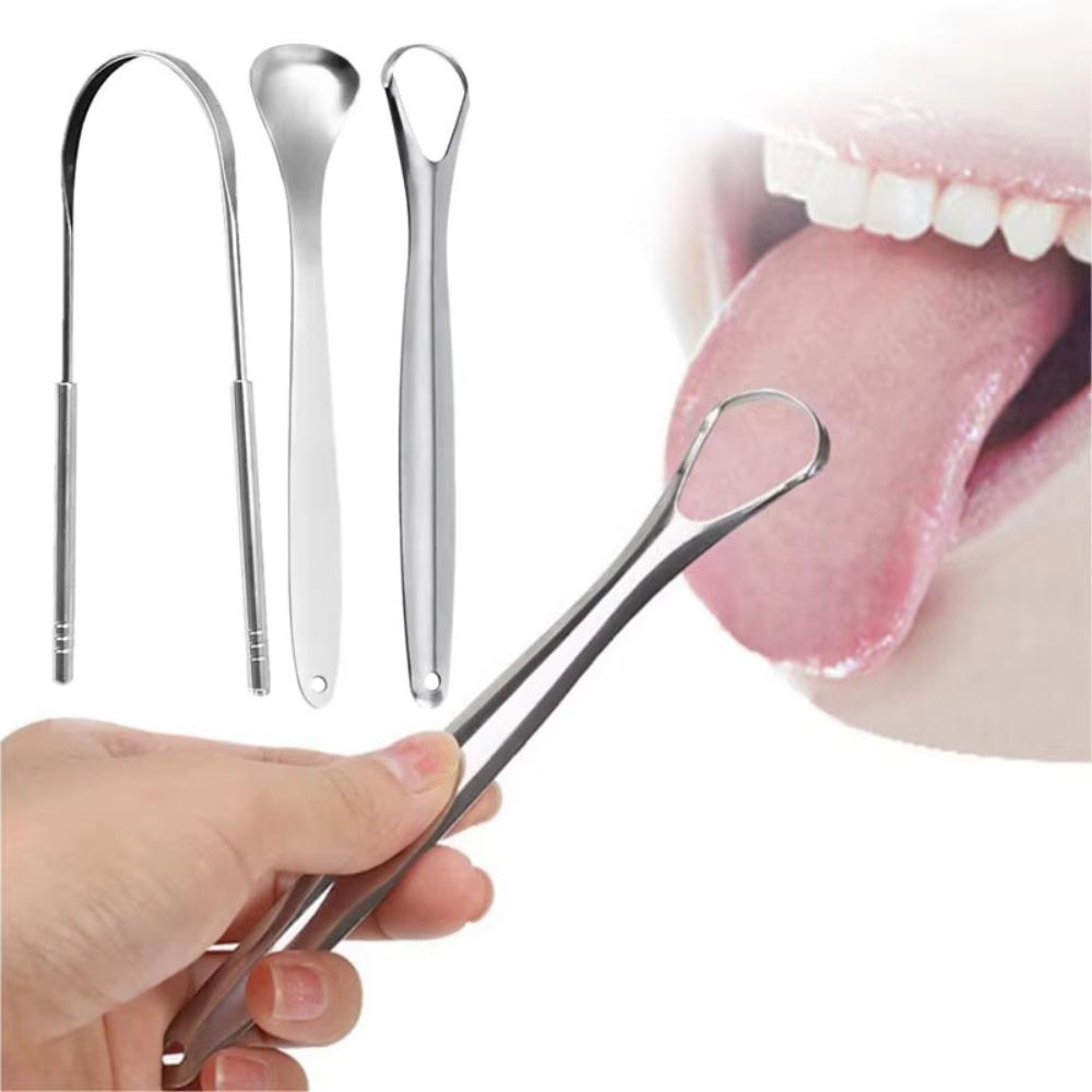 Raspadores de lengua de acero inoxidable Limpiador de lengua para adultos y niños Limpiador de lengua portátil para quitar el recubrimiento de la boca Herramientas de limpieza