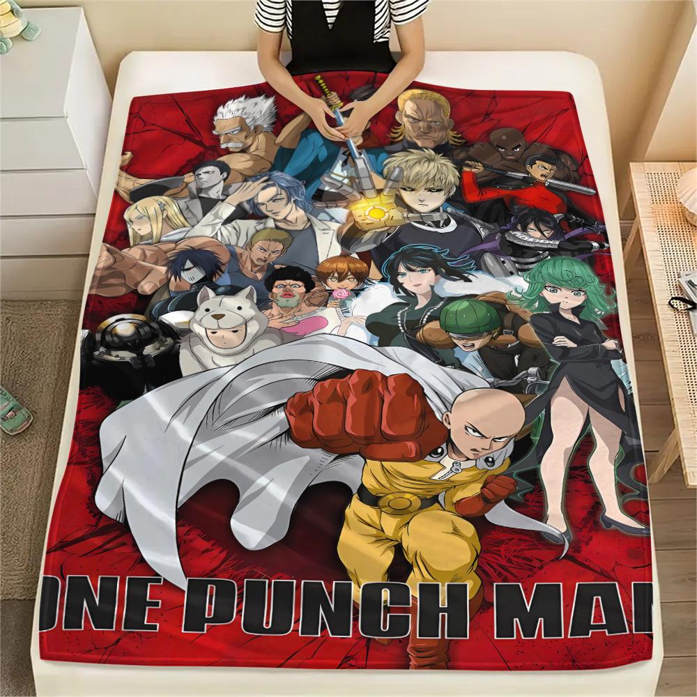 1 Stück One-Punch Man Aufdruck Flanelldecke, Hohe Qualität für Alle Jahreszeiten, Heimdekoration, Wärme und Komfort, Perfekt für Weihnachtsgeschenke