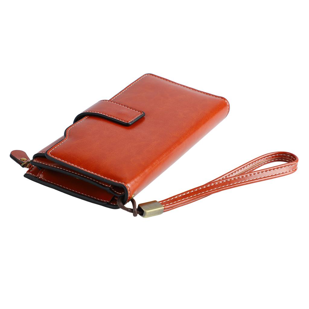 Gewachstes Kartenetui Große Kapazität Langer Typ Mehrschichtiges Kartenetui mit Blocker für Damen Lady Outdoor Vintage Braun Lang