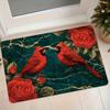1pc Non-Slip Flannel Suitable for Bathroom & Bedroom, Cardinal Red Rose Marble Pattern Soft Floor Mat with Adhesive Backing, Machine Washable Rectangu
