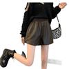 Women's PU Leather High Waist Wide-Leg Shorts - Plus Size, Slimming Fashion for Autumn/Winter 2025