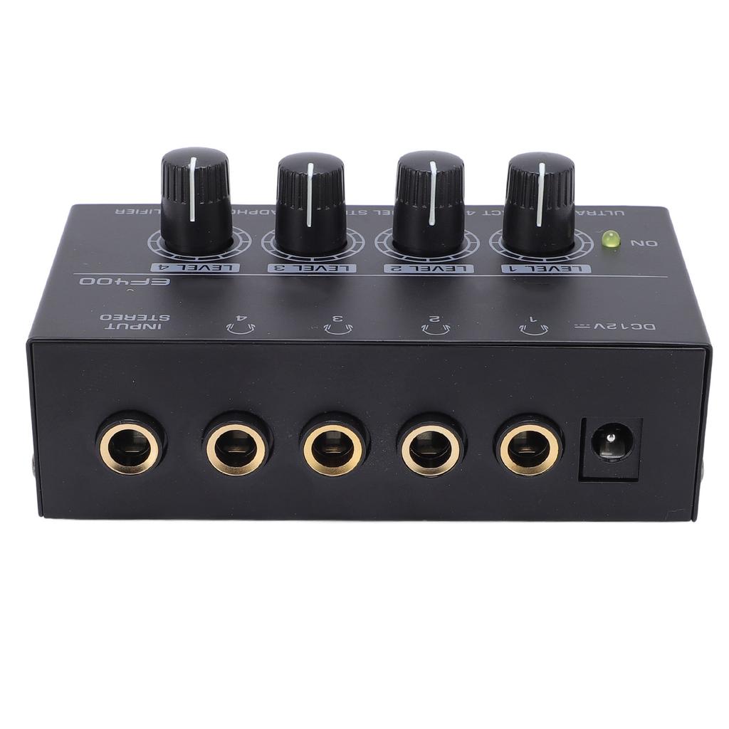 4 Channel Headphone Amplifier Portable Metal Stereo Sound Earphone Splitter with Power Adapter for Studio Stage