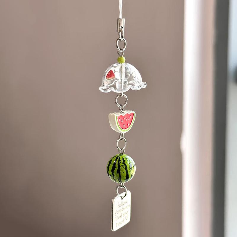 Cute Fruit Keychain Creative Summer Watermelon Pendant Key Chain Beaded Mobile Phone Anti-Lost Lanyard Bag Decorative Keyring