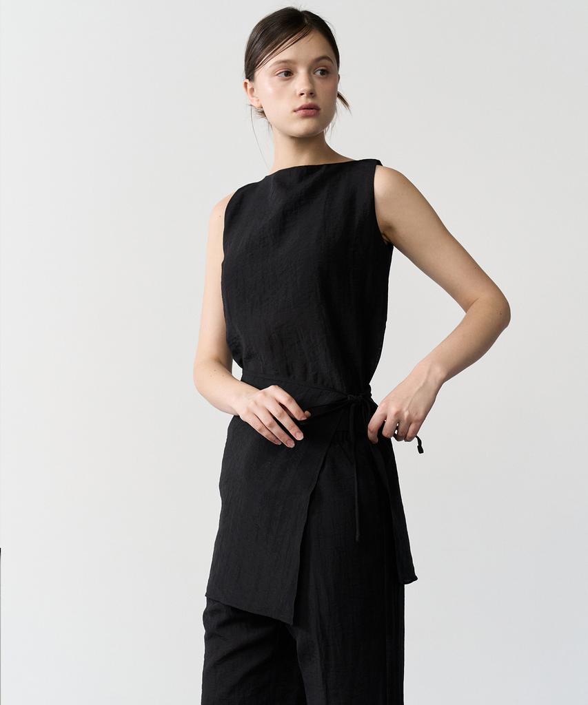 BIBYSEOB (2-Piece) Linen Elastic Waist Pants Black [T62]