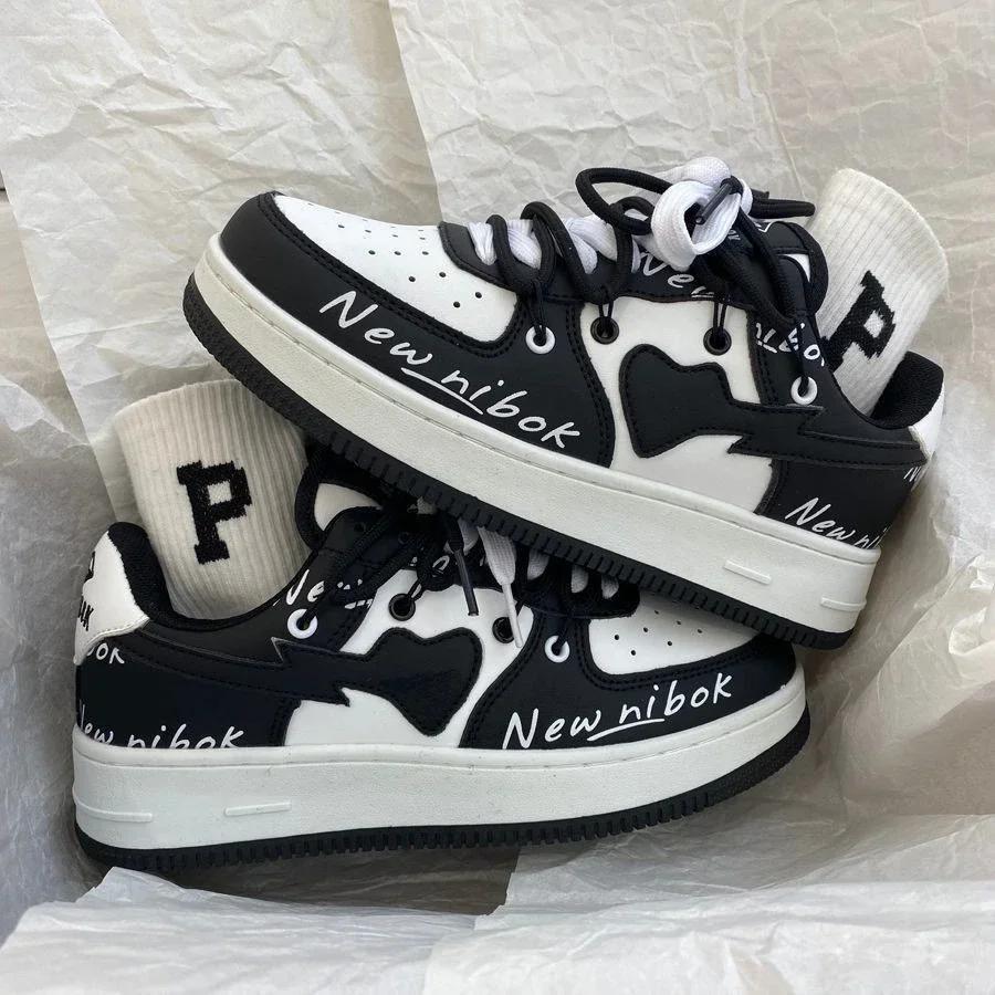 Women Trendy Sneakers Mixed Color Lace-up Thick-soled Casual Shoes Non-slip Women Shoes Round Toe Women Board Shoes