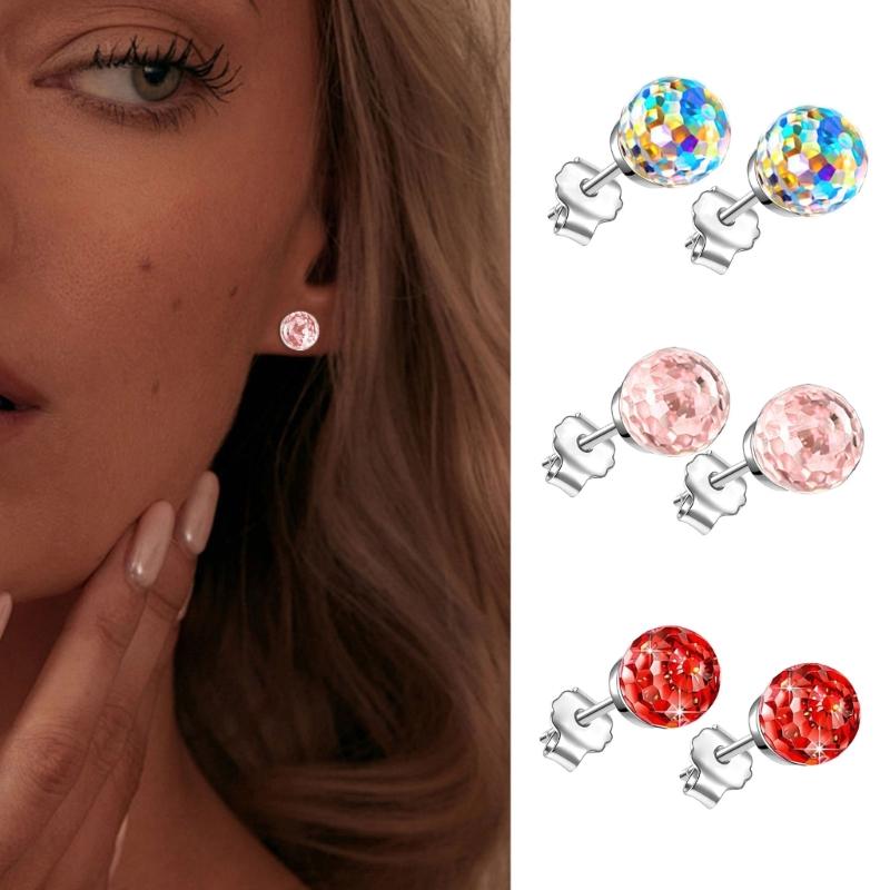 Exquisite Colorful Crystal Balls Earrings Fashionable Ear Studs for Women Girls Handmade Cubic Zirconia Ear Accessories