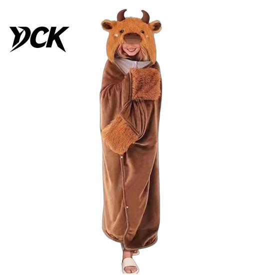 Langarm-Plüschdecke Tier-Tragbarer Hoodie für Damen, Übergroßes Flanell-Sweatshirt Weiche Loungewear-Decke, Knopfleiste Cosplay-Umhang Nachtwäsche