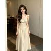 French gentle strap neck dress summer new vacation temperament backless sleeveless waist slim skirt