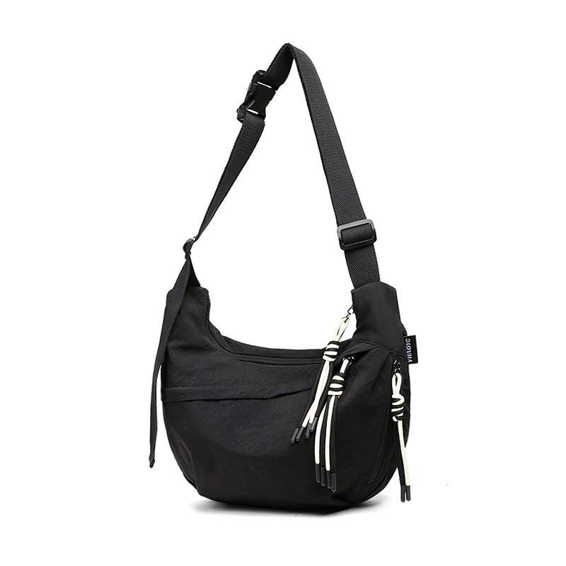 Large Capacity Crossbody Bag Women Soft Fabric Shoulder With Zipper Street Style Crescent Moon Design