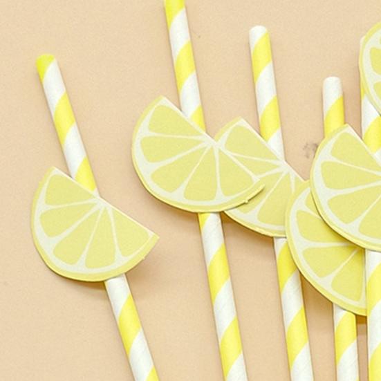 20 Stück Zitrusfrüchte Papierstrohhalme, Zitrone Orange Scheiben Deko Strohhalme für Geburtstagsparty, Einwegstrohhalme für Saft Cocktails