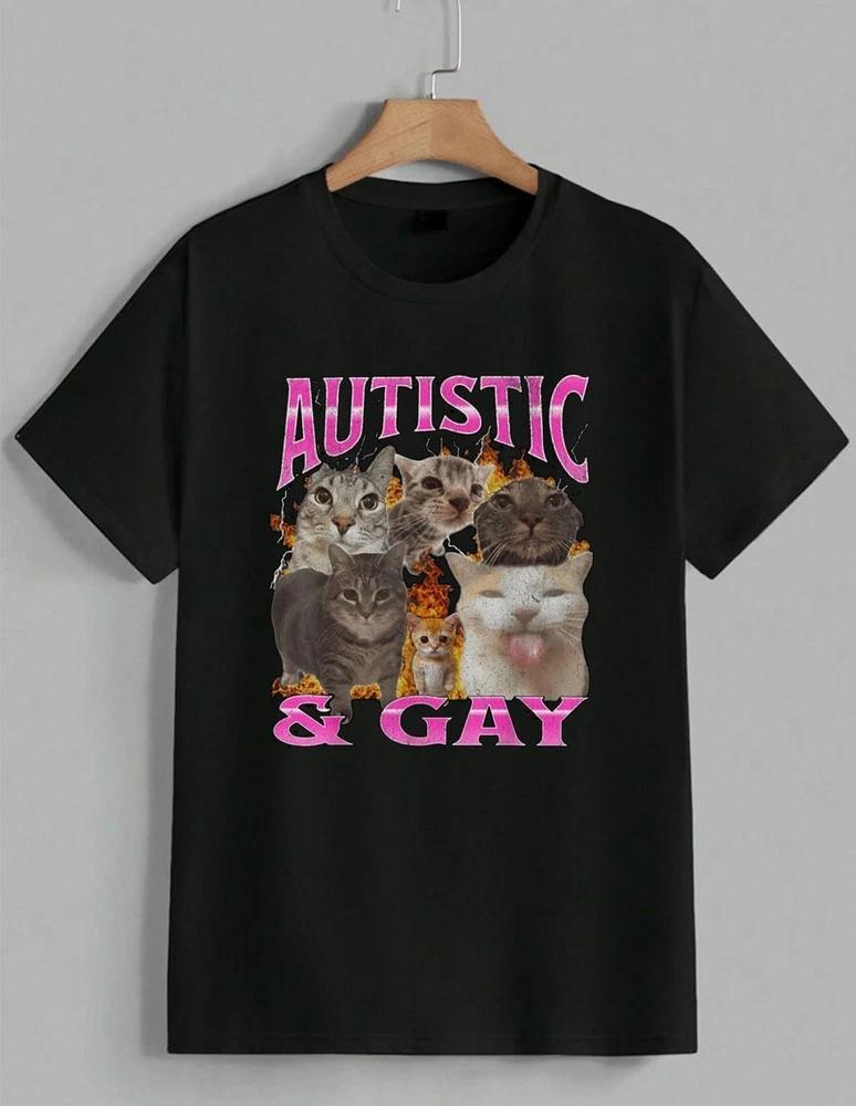 Autistic And Gay Pride Cat Meme Funny T‑Shirt