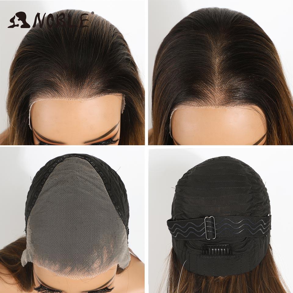 24 Inch 9x6 Ombre Brown Highlight Synthetic Lace Front Wig Pre-Plucked Glueless Heat Resistant Straight Layered Wig for Women