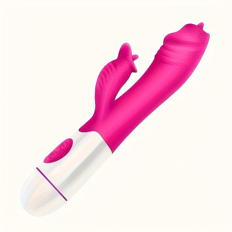 1pc 30 Speed Tongue Licking Dual Vibration Realistic Vaginal Massager (Battery Powered)