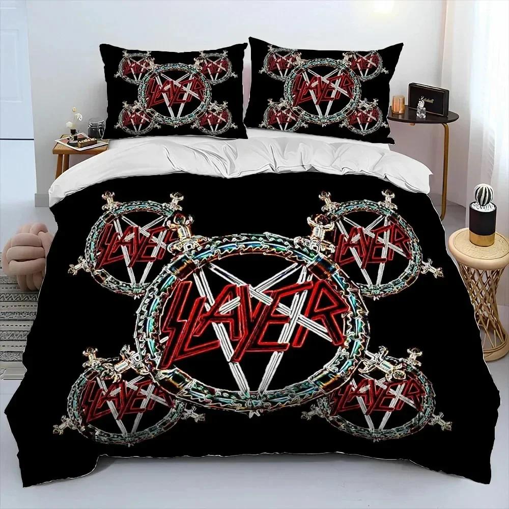 Slayer Heavy Metal Band Musik Bettdecke Bettwäsche Set Bettbezug Bett-Set Steppdeckenbezug Kissenbezug King Queen Size Bettwäsche Set Geschenk