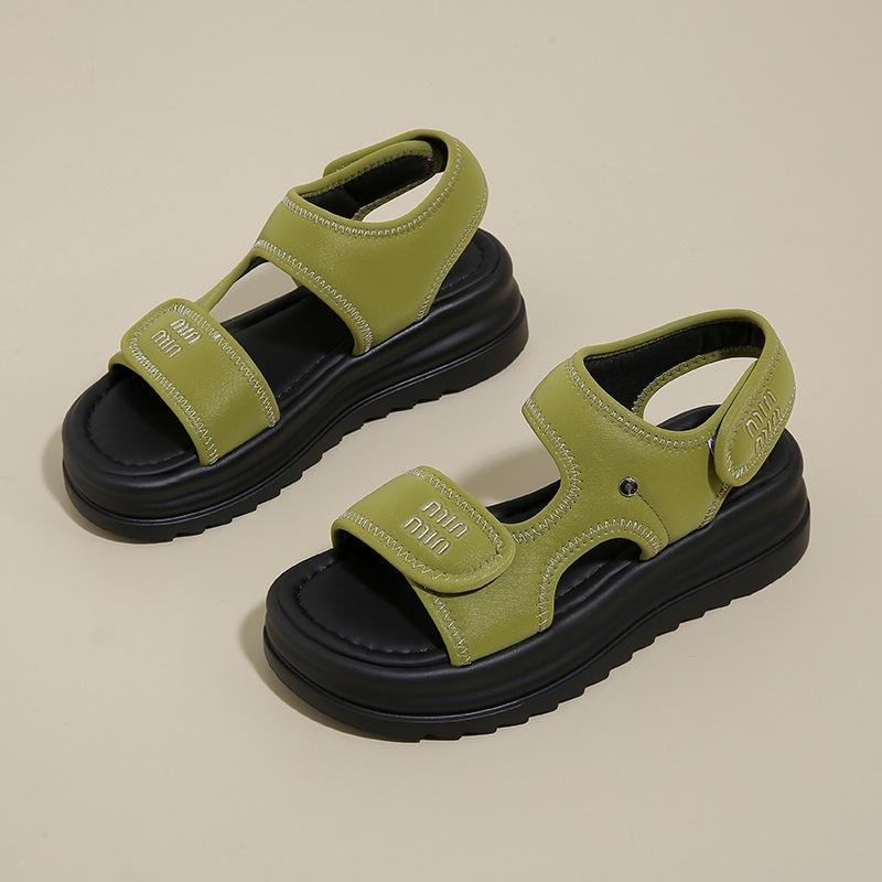 

Ретро сандалии-гладиаторы на липучке, женская летняя обувь 2025, новые повседневные пляжные сандалии на мягкой подошве 40 зелёный