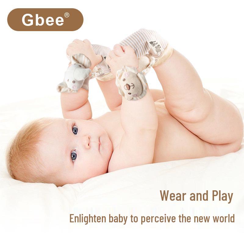 Gbee Organic Cotton Baby Rattle Set: Wrist Strap, Hand Crank Soothing Toys for Newborns